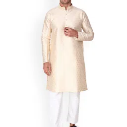 RAMESHWARAM FABRICS Woven Design Mandarin Collar Straight Kurta With Trousers-57