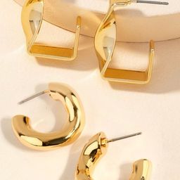 FIMBUL Set Of 2 Gold-Plated Contemporary Chunky Half Hoop Earrings-picture-10