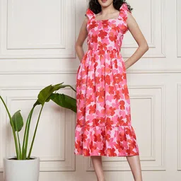 LONDON BELLY Floral Print Crepe A-Line Midi Dress-image-26