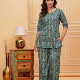 Nevisha Style Ethnic Motifs Printed Pure Cotton Tunic With Trouser-picture-8