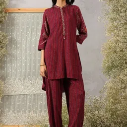Lakshita Women Printed Mandarin Collar Tunic With Trousers Co-Ords-picture-24