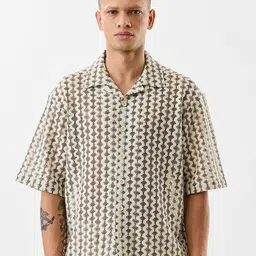 Snitch Men Relaxed Fit Textured Cuban Collar Casual Shirt-image-42