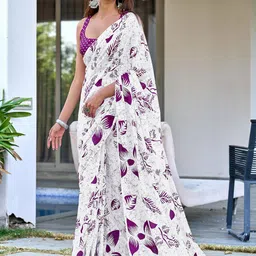 KALINI Floral Block Printed Mulmul Cotton 1-Minute Saree-picture-17