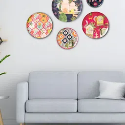 Ritualistic Red & Blue 5 Pieces Ajmer Floor Painted Wall Decor Plates-image-54