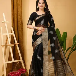 DIVASTRI Ethnic Motifs Zari Tissue Saree-image-11