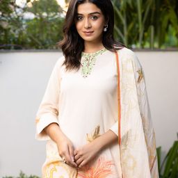 Ambraee Floral Printed Thread Work Straight Kurta With Trouser & Dupatta-53