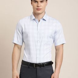 Turtle Classic Checked Short Sleeves Pure Cotton Formal Shirt-image-97