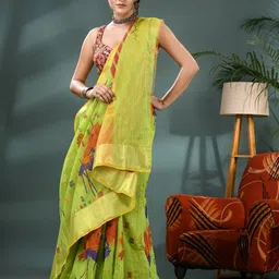 DESH BIDESH Floral Printed Zari Silk Cotton Bandhani Saree-picture-34