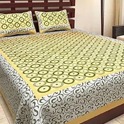 Aura Yellow & White Geometric Pure Cotton 144 TC Queen Bedsheet Set 2.1m x 2.3m-image-82