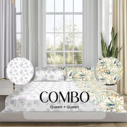 Sleepsia White & Green Floral 180 TC 2 Queen Bedsheet with 2 Pillow Covers-image-73
