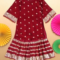 Bella Moda Girls Ethnic Motifs Woven Design Silk Crepe Kurti with Sharara-image-8