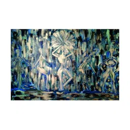 Inephos Blue And Black Abstract Printed Canvas Wall Art-12