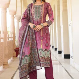 KALINI Floral Printed Round Neck Straight Kurta With Trousers And Dupatta-image-41