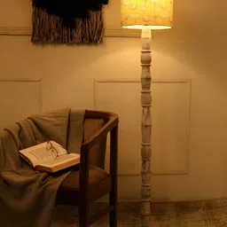 green girgit White & Mustard Printed Wooden Cylinder Floor Lamp-21