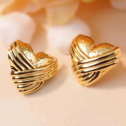 SUBHAGALANKAR Stainless Steel Gold-Plated Heart Shaped Studs Earrings-0