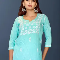 myplusfashion Women Green Viscose Rayon Kurtis-picture-4