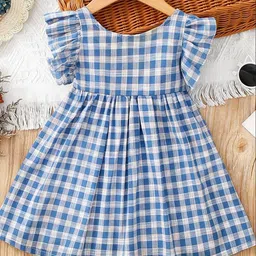 LULU & SKY Checked Flutter Sleeve Fit & Flare Dress-5