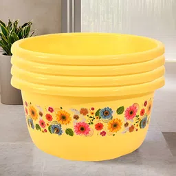 Aura Yellow & Pink 4 piece Floral Plastic Bath Accessories Set-image-57