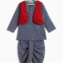 Campana Boys Floral Printed Regular Pure Cotton Kurta with Dhoti Pants-picture-50