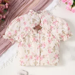 INCLUD Girls Floral Print Mandarin Collar Puff Sleeve Top-picture-15