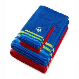 United Colors of Benetton Blue & Red 4 Piece Striped Cotton 450 GSM Towel Set-picture-17