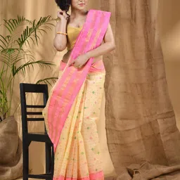 DESH BIDESH Ethnic Motifs Woven Design Pure Cotton Taant Handloom Saree-picture-49