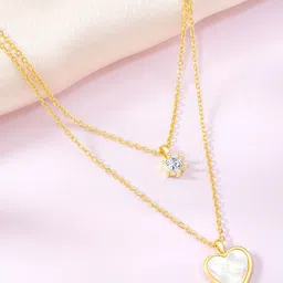 Peora Gold-Plated Crystal-Studded Two Layer Heart Shaped Pendant With Chain-16