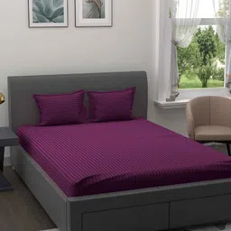 Aura Burgundy Striped Cotton 180 TC King Bedsheet Set 2.70 m x 2.25 m-image-11