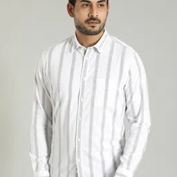 Indian Terrain Men Chiseled Spread Collar Striped Cotton Skinny Fit Casual Shirt-image-81