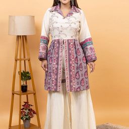 KIDAR Floral Jacquard Woven Design Lapel Collar Tunic With Palazzo-picture-40