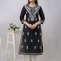 Amudee Fashion Women Floral Embroidered Regular Chikankari Pure Cotton Kurta with Trousers-image-9