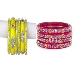 SOMIL Set of 10 Yellow Alloy Artificial Stones & Beads Bangles-image-85