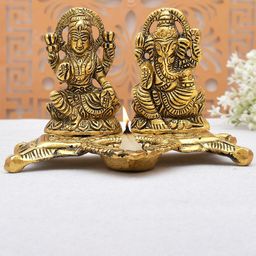 CRAFTAM Gold-Toned and Black Laxmi Ganesh Metal Religious Idol Showpiece-image-84