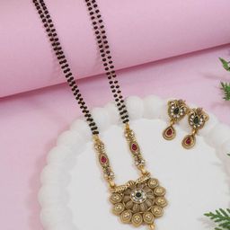 I Jewels Gold-Plated Artificial Stone Studded & Beaded Mangalsutra-image-80