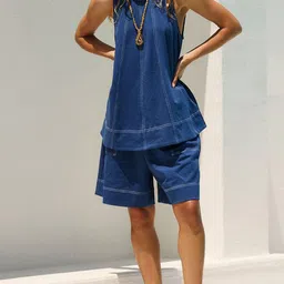all about you Indigo Breeze Round Neck Pure Cotton Tunic & Shorts-picture-50