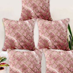 Blue Grass Set of 5 Geometric Foil Print Velvet Square Cushion Covers-6