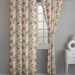 LINENWALAS Happy Sleeping Semi Sheer Curtains White & Pink 2 Pieces Cotton Window Curtain-image-42