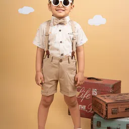 LITTLE COLLARS Boys Checked Short Sleeves Pure Cotton Shirt With Shorts-image-28