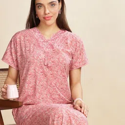9shines Label Women Floral V-Neck Nighty-image-5