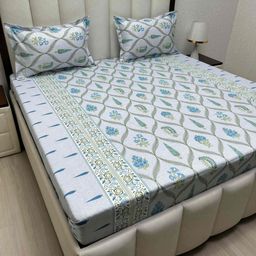 Pure Decor Grey & Green Floral Pure Cotton 260 TC Queen Bedsheet Set 2.28 m x 2.54 m-image-68