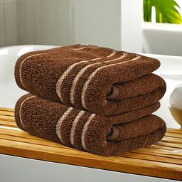 Kuber Industries Brown 2 Pieces Striped Cotton 450 GSM Bath Towels-55