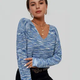 Mast & Harbour Women Textured V-Neck Crop Pullover-picture-11