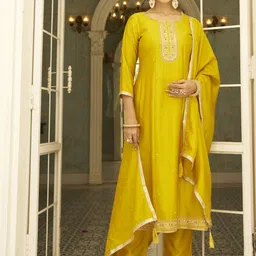 VredeVogel Women Ethnic Motifs Embroidered Sequinned Anarkali Kurta with Trouser & Dupatta-picture-54