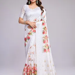 SHRIMAY Floral Linen Blend Saree-picture-16