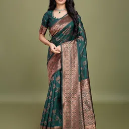 RICH & ROMAN Woven Design Zari Pure Silk Banarasi Saree-image-78