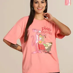 Mast & Harbour Women Pack of 2 Pink Panther Graphic Printed Cotton Oversized T-shirts-picture-44