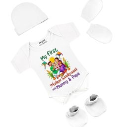 Arvesa Infants My First Makar sankranti Printed Bodysuit with Cap Booties Mitten-picture-14