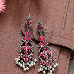 Vientiq Silver-Plated Kundan Studded Contemporary Drop Earrings-43