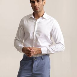 Uncluttered Closet Men Standard Slim Fit Solid Spread Collar Satin Formal Shirt-picture-9