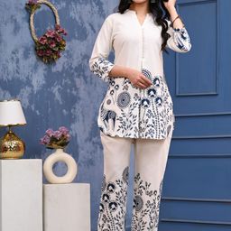 Mokshielite Mandarin Collar Neck Top With Trousers Co-Ords-image-94